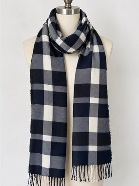 Classic Navy & White Checked Scarf Wrap